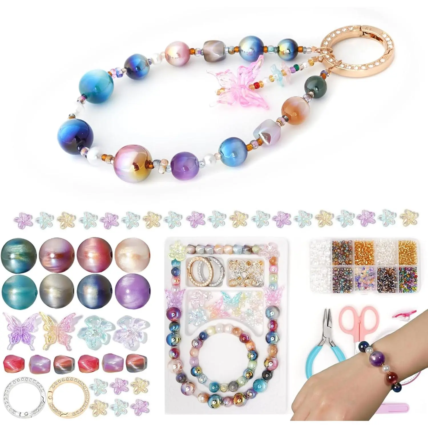 Making Kit, 's Eye Beading Kit for Bracelets Necklace  Bag   Making,1600pcs Beginner Bead Kit with Seed Beads,Tools,Guide & Bead Board,  for Girls