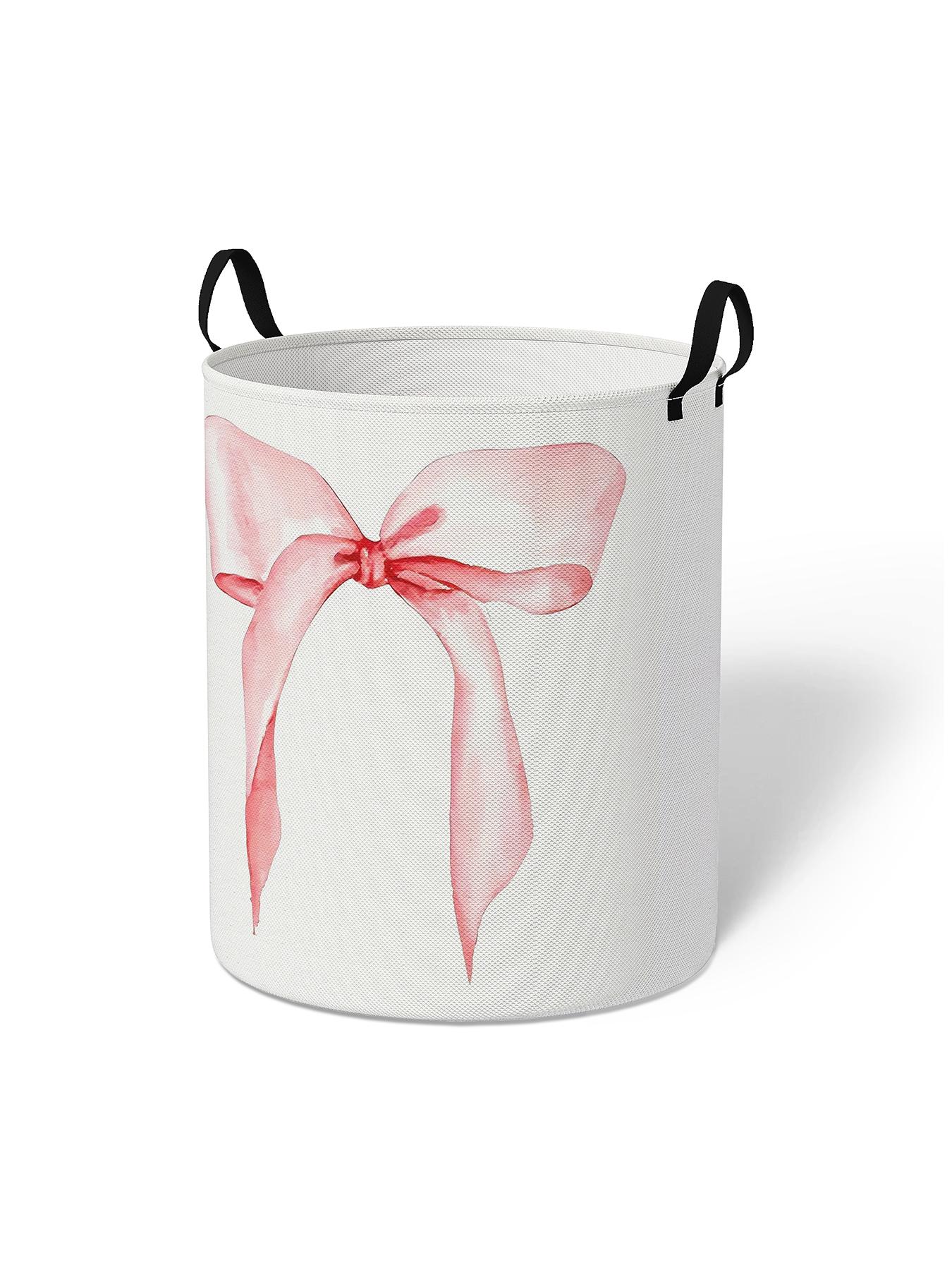 Durable Laundry Basket with Handle, Laundry Hamper, Bow Print Design, Foldable Clothes Storage Bin, Large Capacity Toy Organizer for Home Use