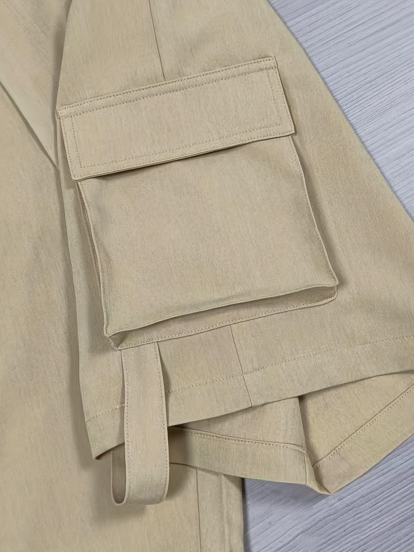 Women'S Casual Cargo Shorts  Beige, Waist, Multiple Pockets, Adjustable Drawstring, Comfortable  Wear Womenswear Bottom Basic Khaki Minimalist