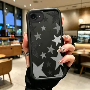 Phone case for iphone 16E 17E TPU Shockproof Gift Glittery Black & Silver Stars Phone Case soft silicone Celestial Eye Layered Phone Case BO-JT-MIB1