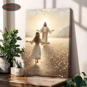 2D flat painting, 2D flat painting, a single piece of 2D canvas artwork titled "His Embrace", featuring a Christian theme and a girl. This image is perfect for LDS prints, Bible art, and Christian nursery decor. It can be downloaded and makes a wonderful