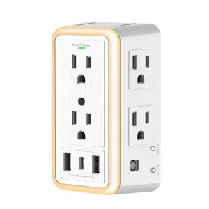 Surge Protector Power Strip with Light – 6 AC Outlets & 3 USB Ports( 1USB Type-C + 2USB A), Multi Plug Wall Outlet Extender, 3-Sided Design for Home Travel Office