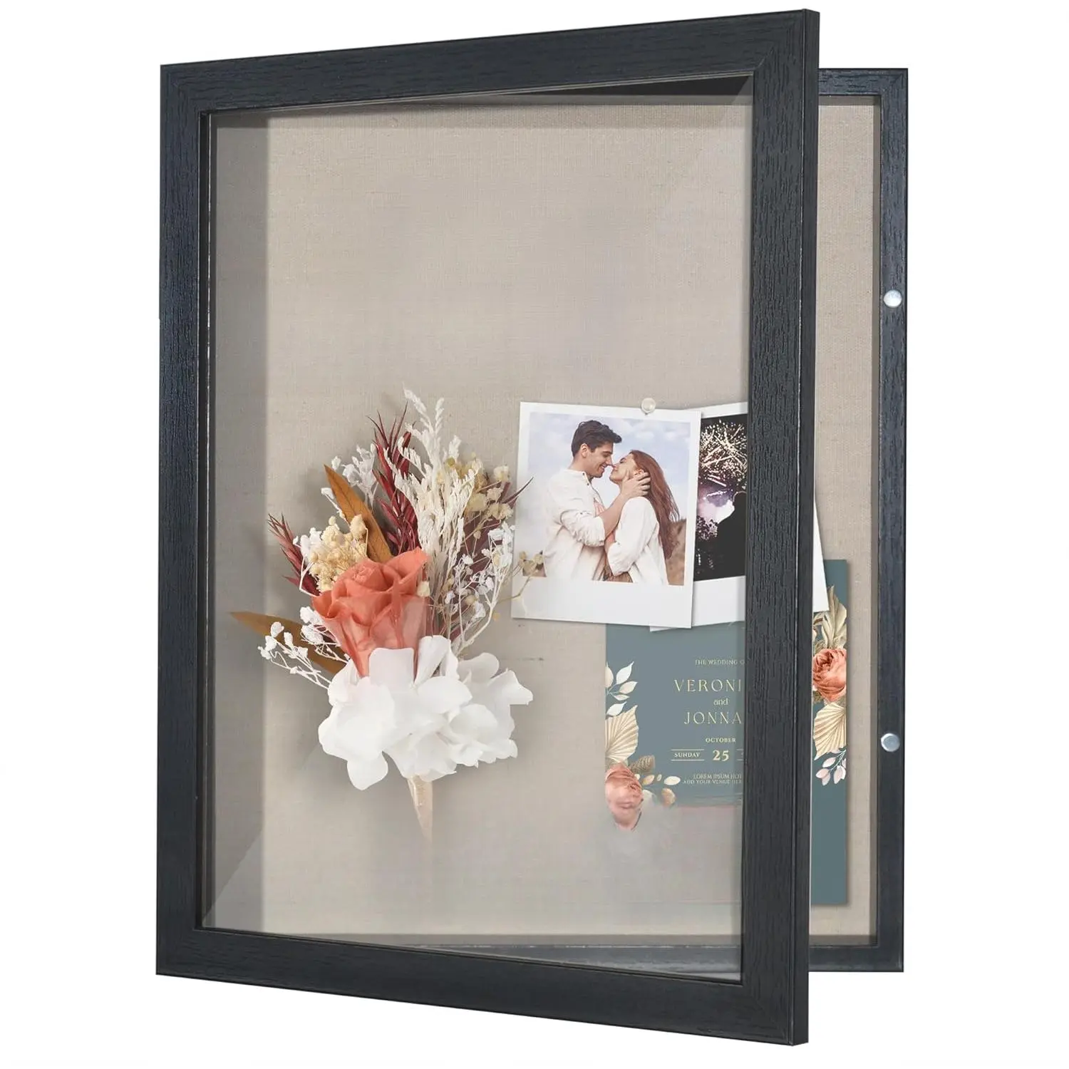 Modern 11x14 Shadow Box Frame - Engineered Wood, Black - Includes Shadow Box for Displaying Photos, Display Photos