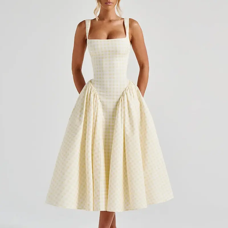 Women's Plaid Dress, Elegant Fashion Casual Sleeveless Long Dress for Daily Outdoor Wear, Ladies Clothes for Summer, Classy Dresses