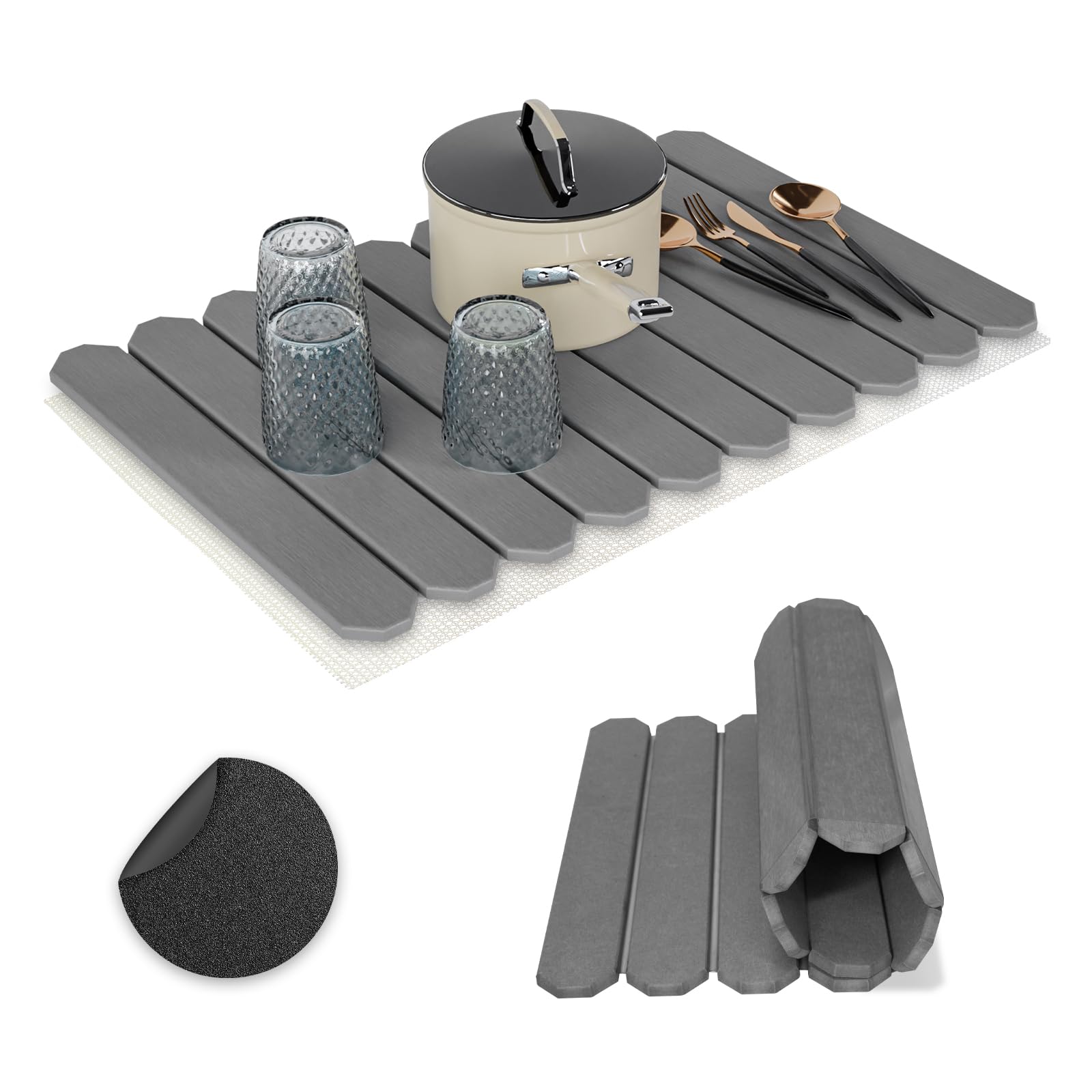Large Stone Dish Drying Mat, 24" * 16" Quick Dry Collapsible Drying Dish Mats, Absorbent Diatomaceous Earth Mat for Kitchen Counter, Bottles, Cups