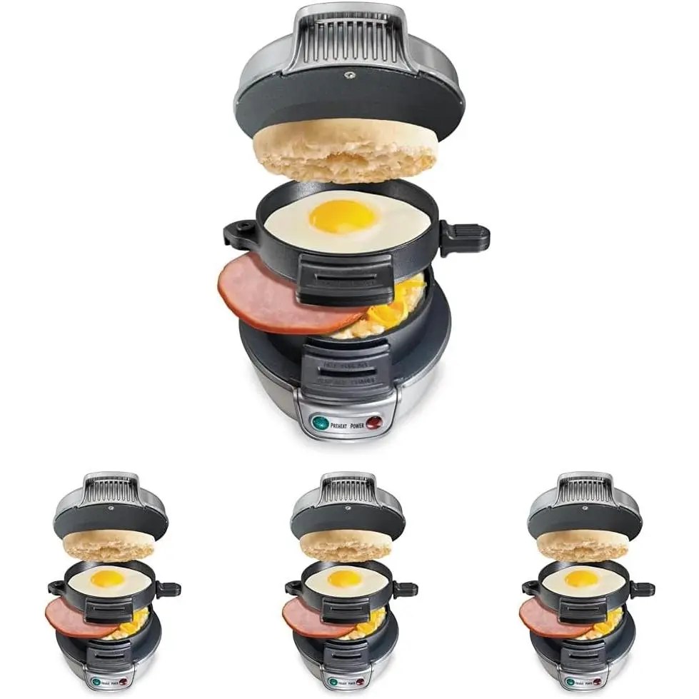 Silver Sandwich Maker with Egg Cooker Ring - 25475 Model, Customizable Ingredients, Ideal for English Muffins, White Elephant Gifts