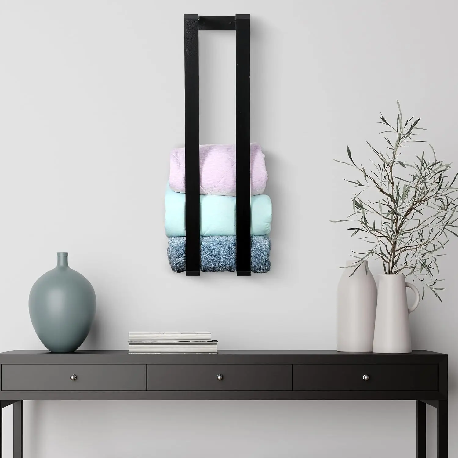 Floating Blanket Wall Rack - Floating Storage Shelf for Living Room & Bedroom, Black Design