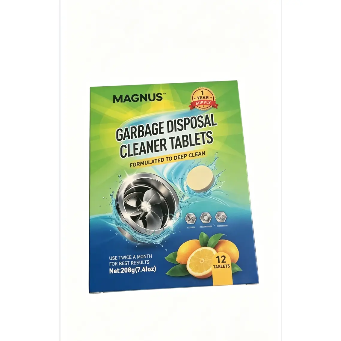 Household Kitchen Garbage Disposal Cleaner Tablets - 12-Pack Sink Drain Cleaner, Deodorizer, Foam Action, Clog Prevention, Fresh Scent All-Purpose Home Care Cleaners
