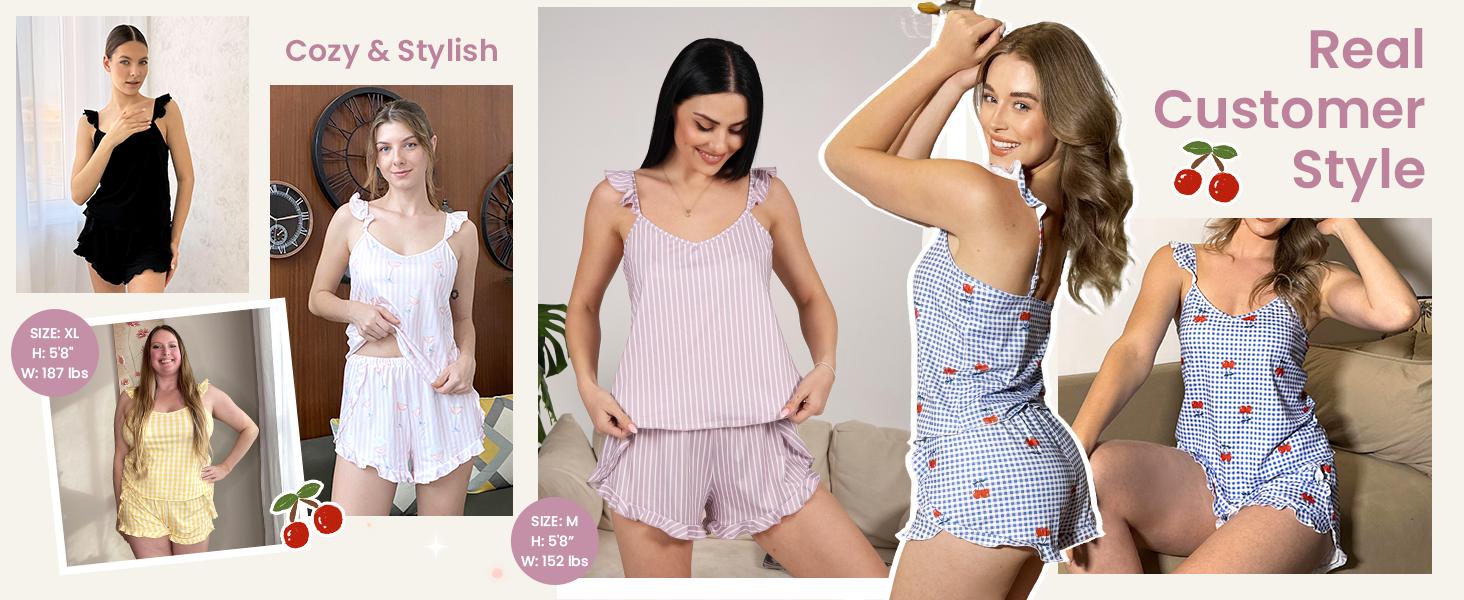 Pajama woman Women's Pajama Set, Ruffled Camisole and Shorts, 2-Piece Casual Sleepwear, Comfortable and Cute Bridal Pajamas for Summer, Home Wear, Easter Gift