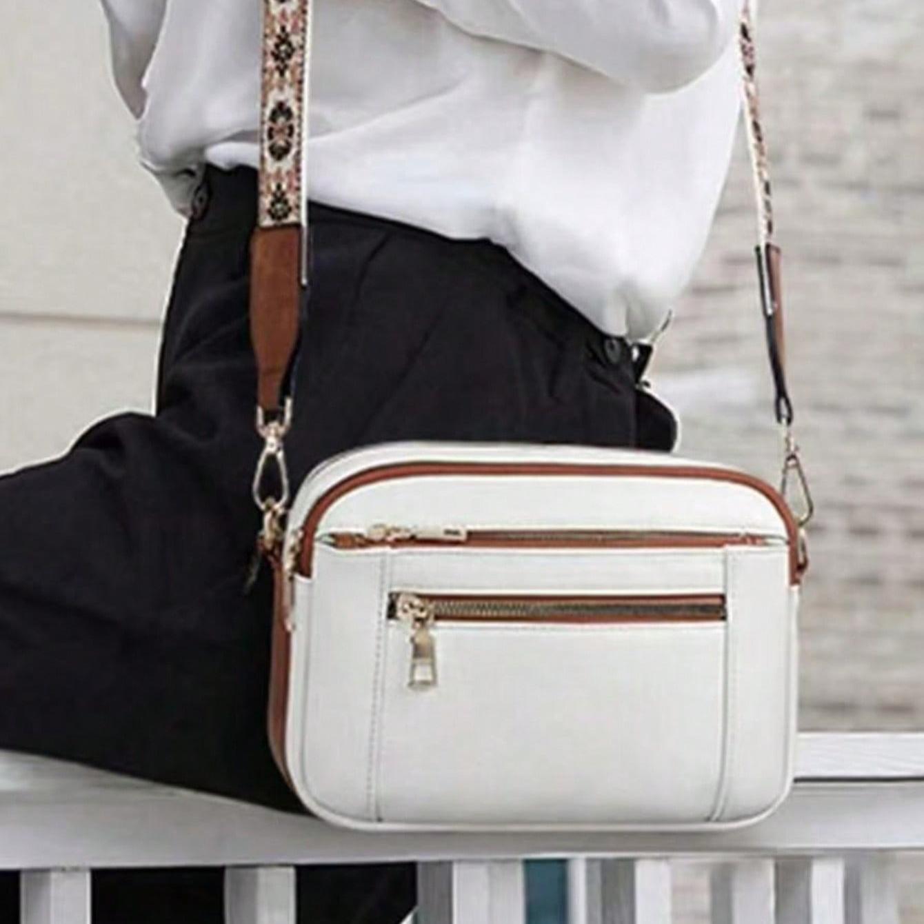 Constrasting Color Crossbody Bags Women with Adjustable Wide  Shoulder Strap, Small Square Bags Suitable for Going Out, Dating, Shopping, Everyday Bag, Large Capacity Shoulder Bag Fashionable Vegan Leather European American Color Matching Multifunctional