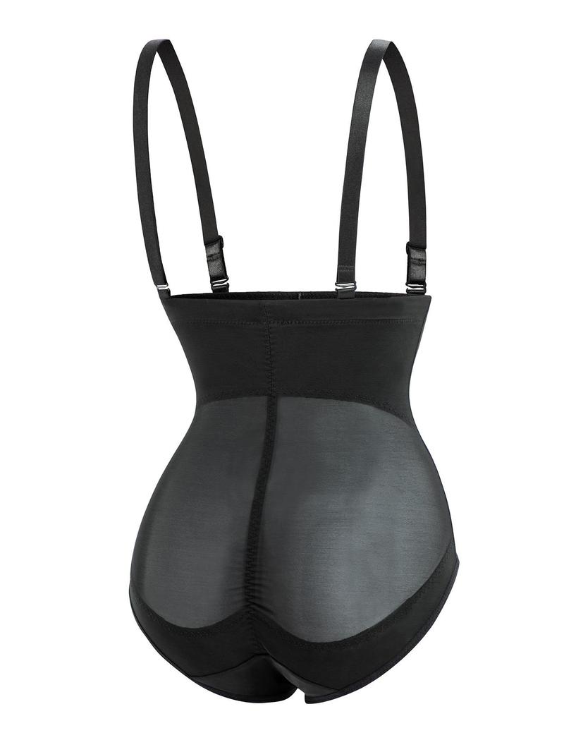 Women's Contrast Mesh Sheer High Waist Shapewear Bottom with Detachable Shoulder Straps, Tummy Control Compression Shapewear, High Stretch Seamless Shaper for Daily Wear