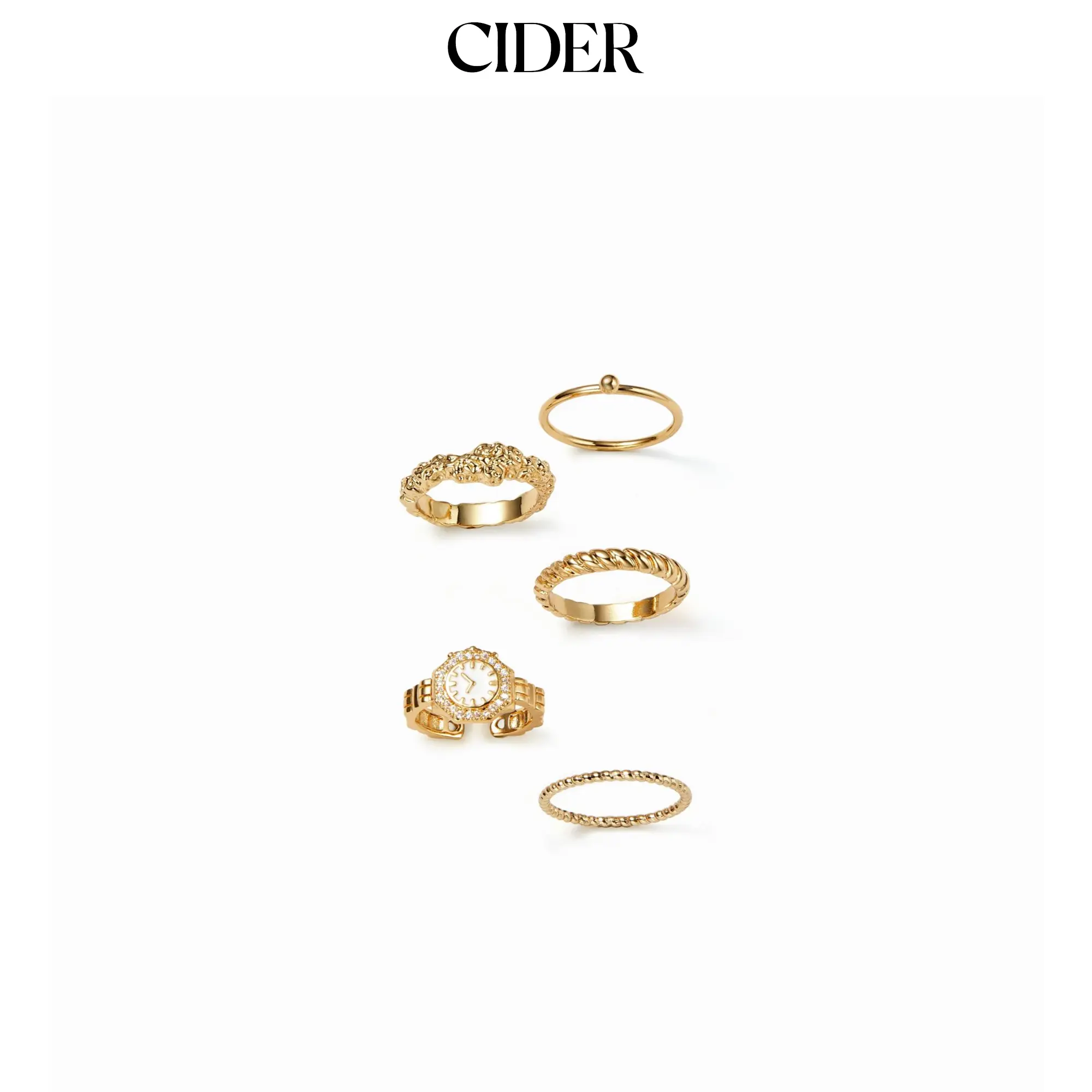 Cider 5PCS CLOCK & TWISTED RING SET