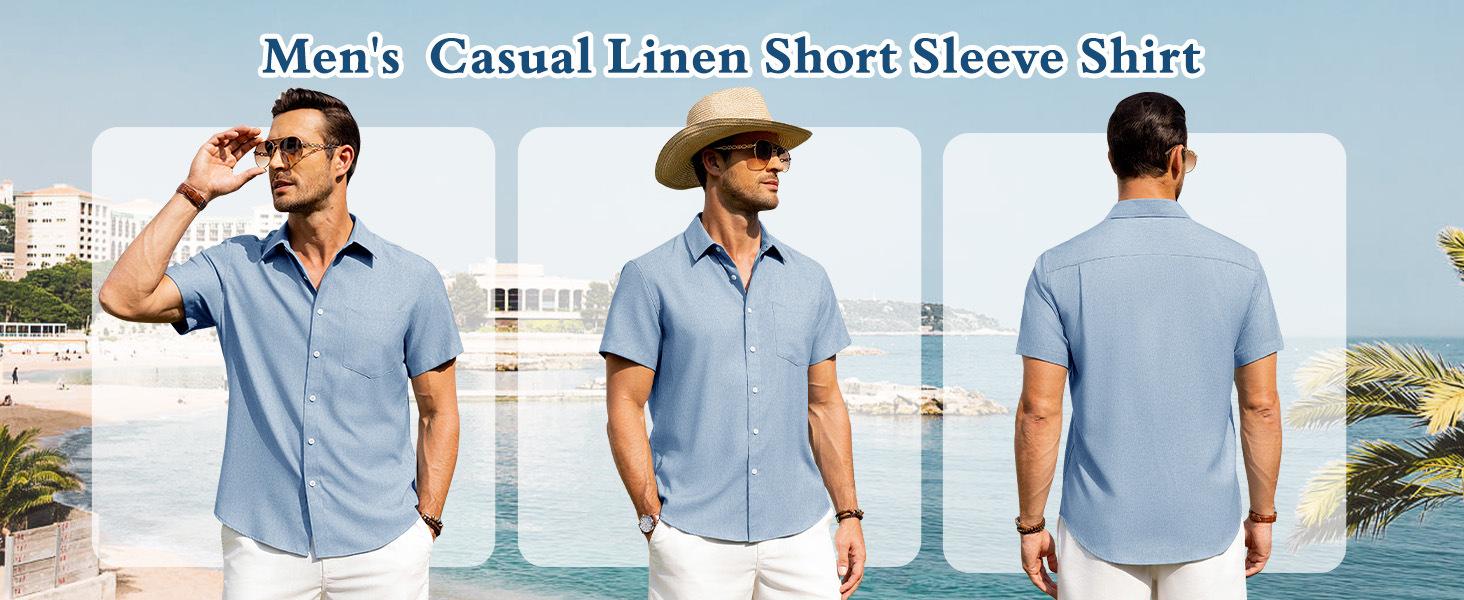 Alimens & Gentle Men's Linen Shirt Short Sleeve Button Down Shirt Wrinkle-Free Casual Vacation Beach Summer Alimens & Gentle Men's Linen Shirt Short Sleeve Button Down Shirt Wrinkle-Free Casual Vacation Beach Summer
