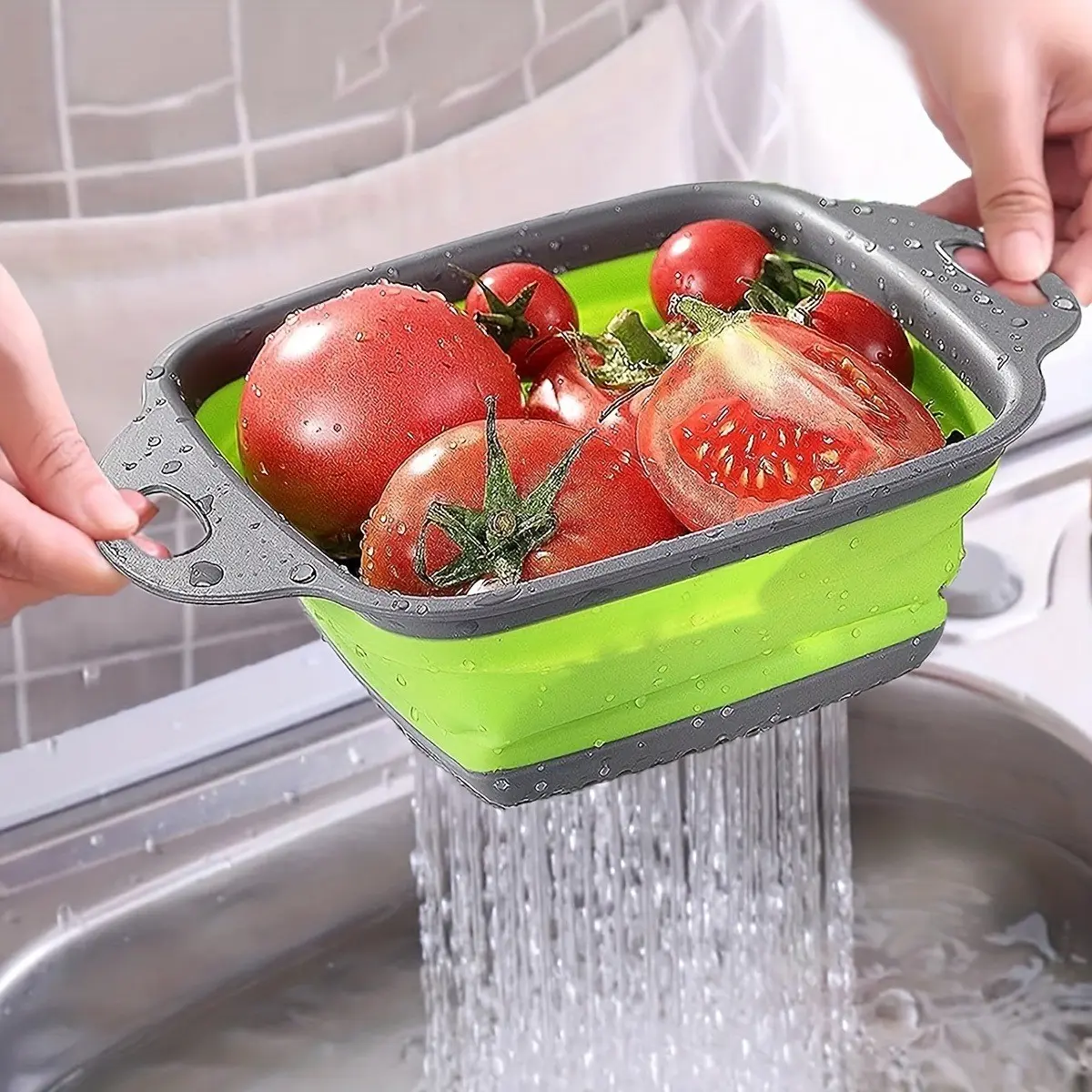 Foldable Silicone Colander, Home Kitchen Fruit Vegetable Strainer, Portable Adjustable Sink Basket, Convenient Drainage Bowl