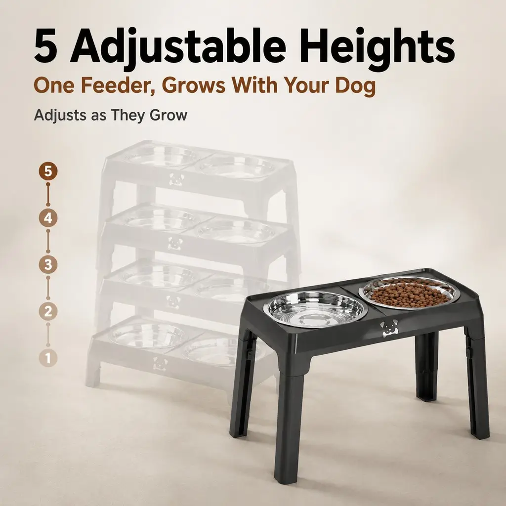 Elevated Dog Bowls for Small Medium Dogs, 3 Height Adjustable Raised Dog Bowl Stand with 2 Thick Stainless Steel Dog Food Bowls, Non-slip Dog Feeder