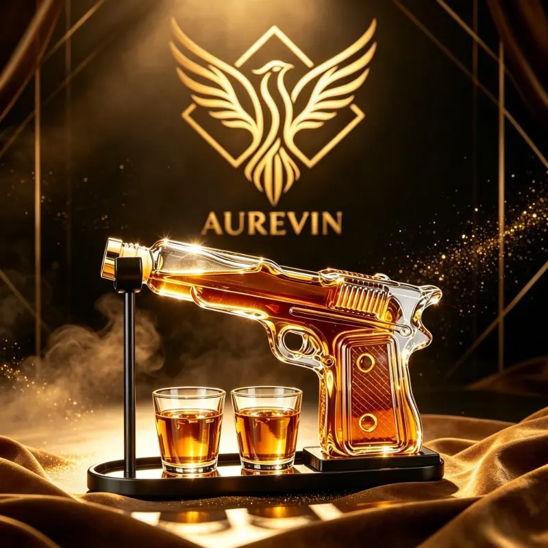 Gun Design Whiskey Decanter Set with 2 Drinking Glasses, Ideal Gift for Dad, Military Lovers, Home Bar Decor, Birthday & Father’s Day