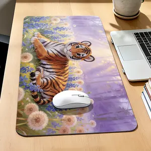 Premium Baby Tiger In Spring Meadow Illustration High Quality Mouse PadModern Office Gaming Comfort ExperienceNon?Slip Durable For Daily Work And Play 40*80cm 40*90cm30*70cm