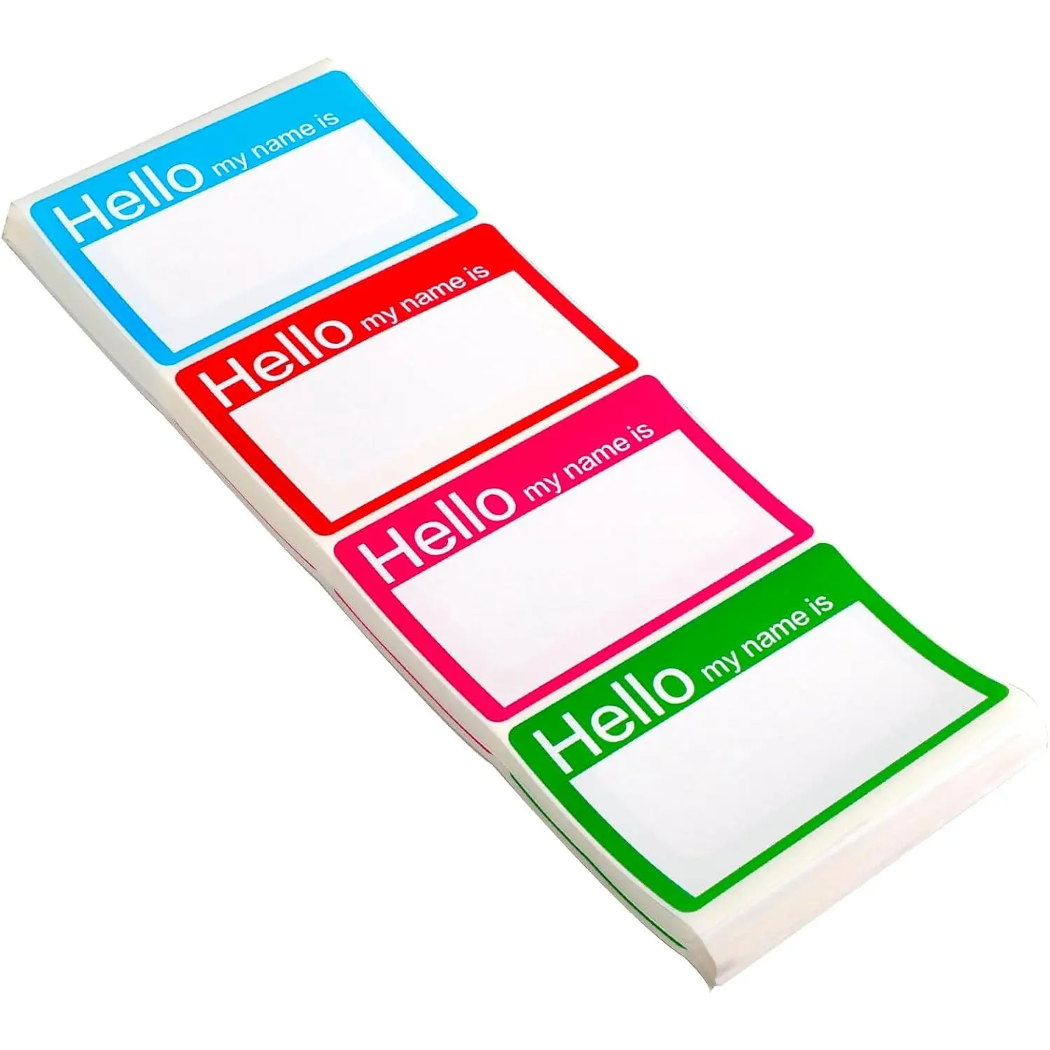 Name Tag Stickers - Hello My Name Is, 4 Colors, 200 Labels, 3 1/2" x 2 1/4", Easy Peel, Strong Adhesion, Removable & Residue Free on Clothing for Meetings, School, Teachers