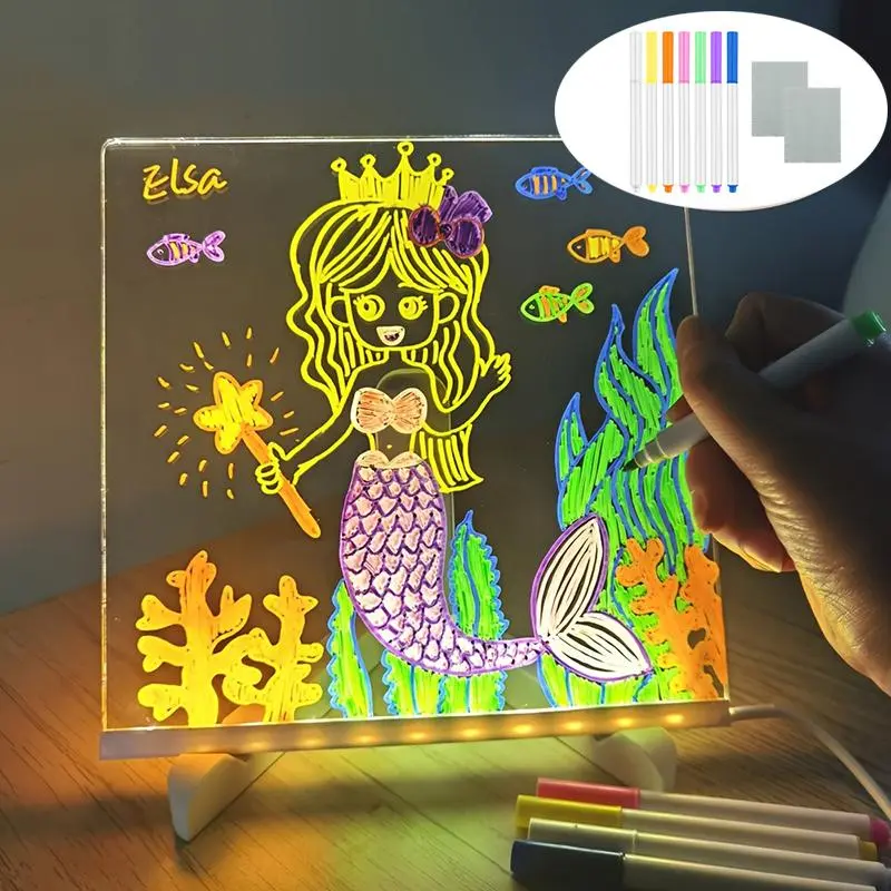 1PC LED Note Board with Colors ，Acrylic Dry Erase Board with Light Stand and 12 Markers for Home Office Birthday and Halloween Christmas Gifts
