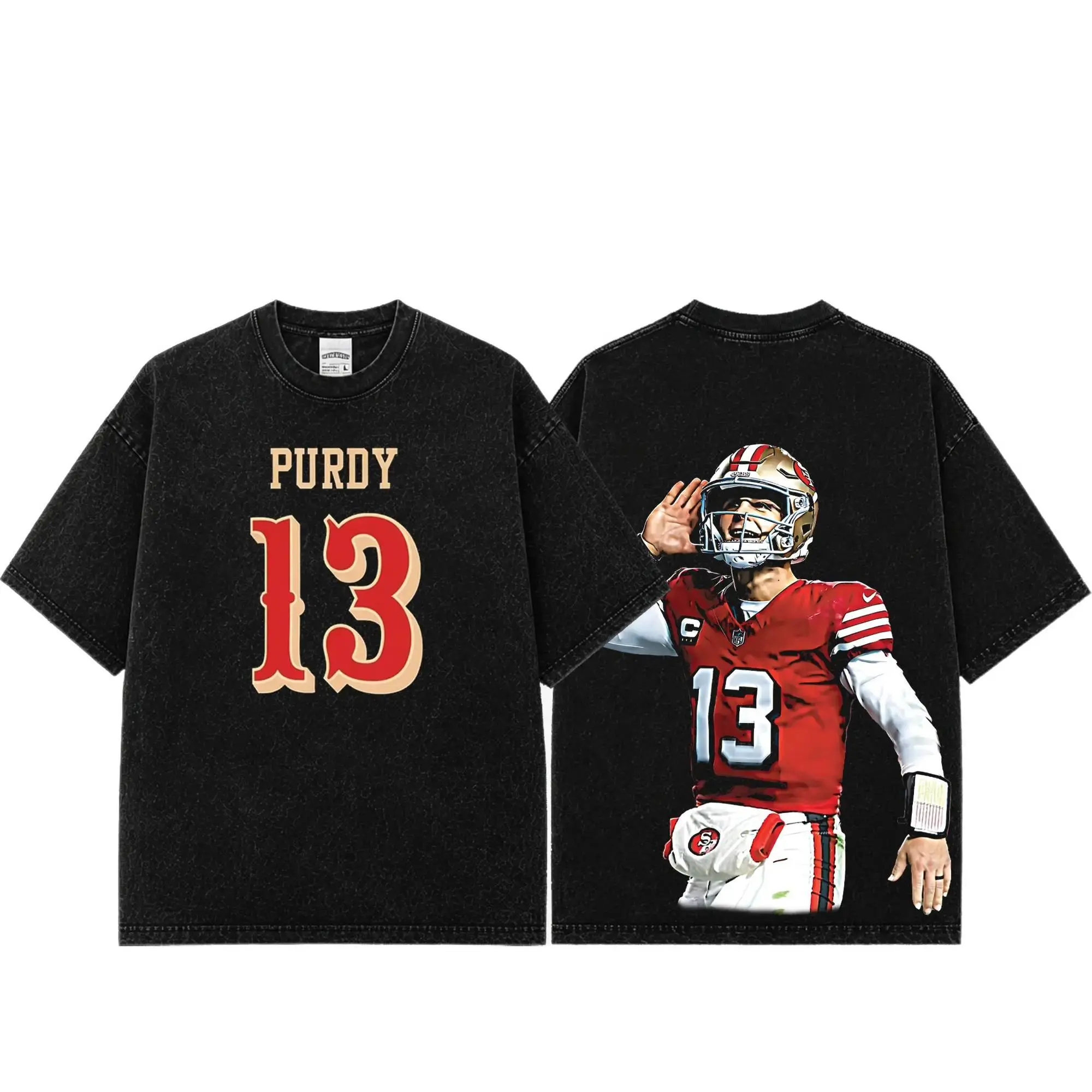 [Sale Up To 50%] Unisex Brock Purdy # 13 Premium Acid Washed Cotton T-Shirt, Bay Area Football Fan Graphic Tee, Vintage Heavyweight Game Day Shirt, Unisex Washed Streetwear Gift