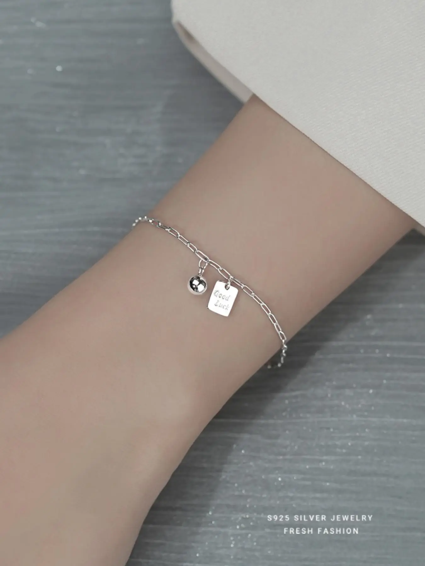 S925 Sterling Silver Simple Letter Engraving Design Chain Bracelet, Fashionable Jewelry for Women & Girls, Trendy All-match & Exquisite Jewelry for Birthday Gift