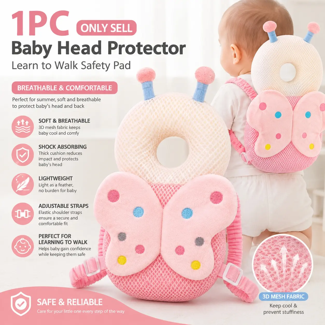 1pc walking learning teaching aid, breathable summer anti-fall mat for walking practice early education materials, adjustable protective pillow, an ideal gift for boys and girls