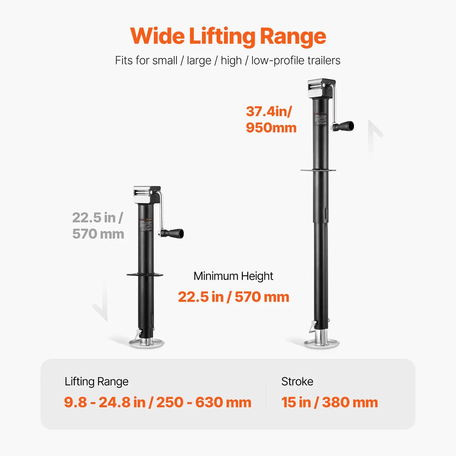 A-Frame Trailer Jack,  5000 lbs Dynamic Load Capacity, Trailer Jack Stand with Handle & Rectangular Footpad, 15-inch Vertical Travel, Suitable for RV, Horse, Utility Trailers, Yacht Trailers