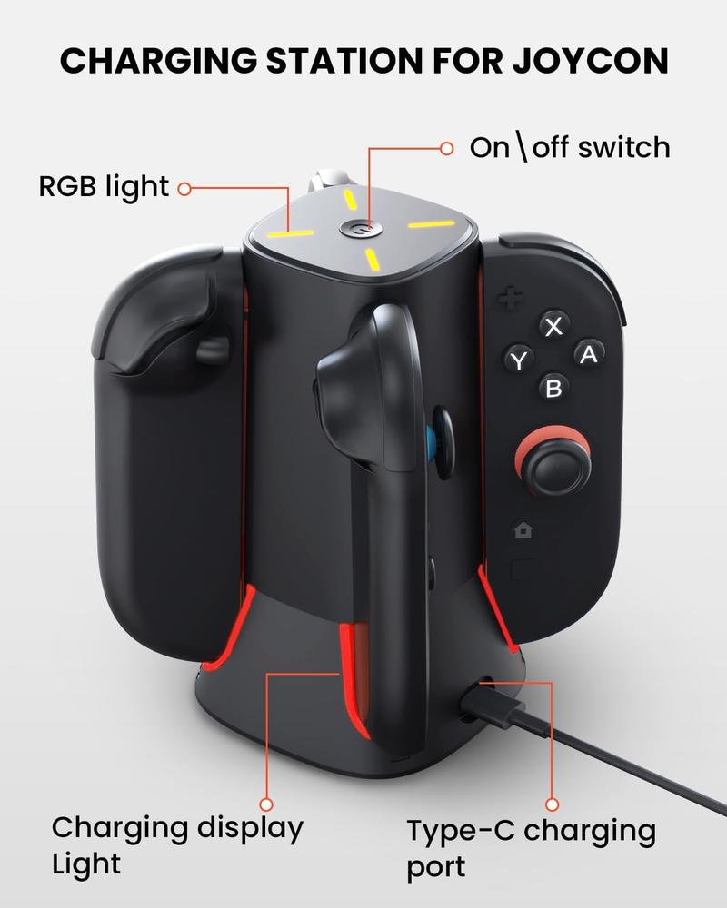 Dock for   2 :  4 in 1  Dock Charger for JoyCon Controllers  Accessory,Multiple RGB Light, Family  Night & Travel Essentials