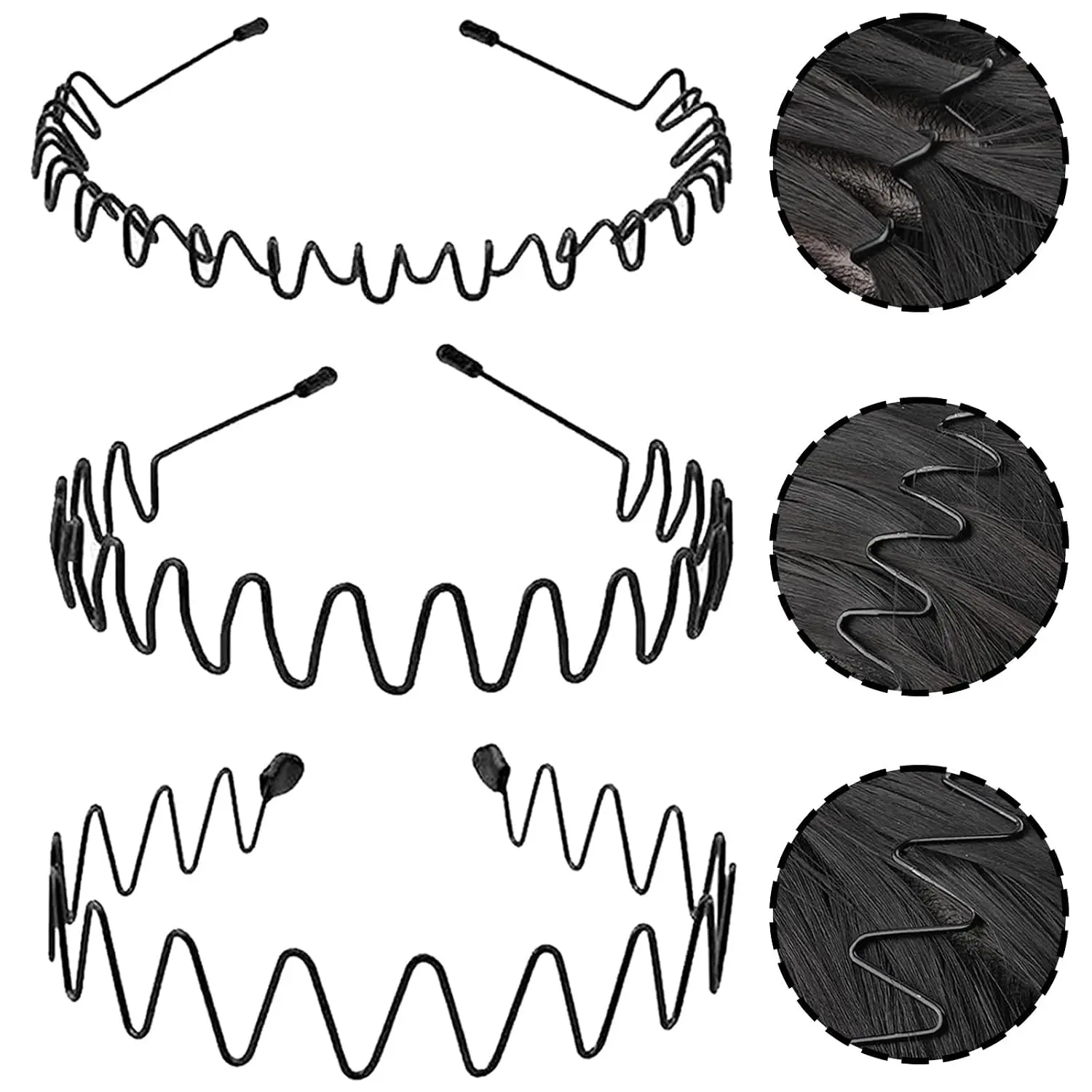 Hair Band for Men Metal Headbands Wavy Elastic Hairband, Simple Spring Hair Hoop Non Slip suitable for  and Daily Use. (3 Pcs)