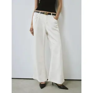 URBAN REVIVO Soft Lyocell Cotton Wide Leg Belted Jeans