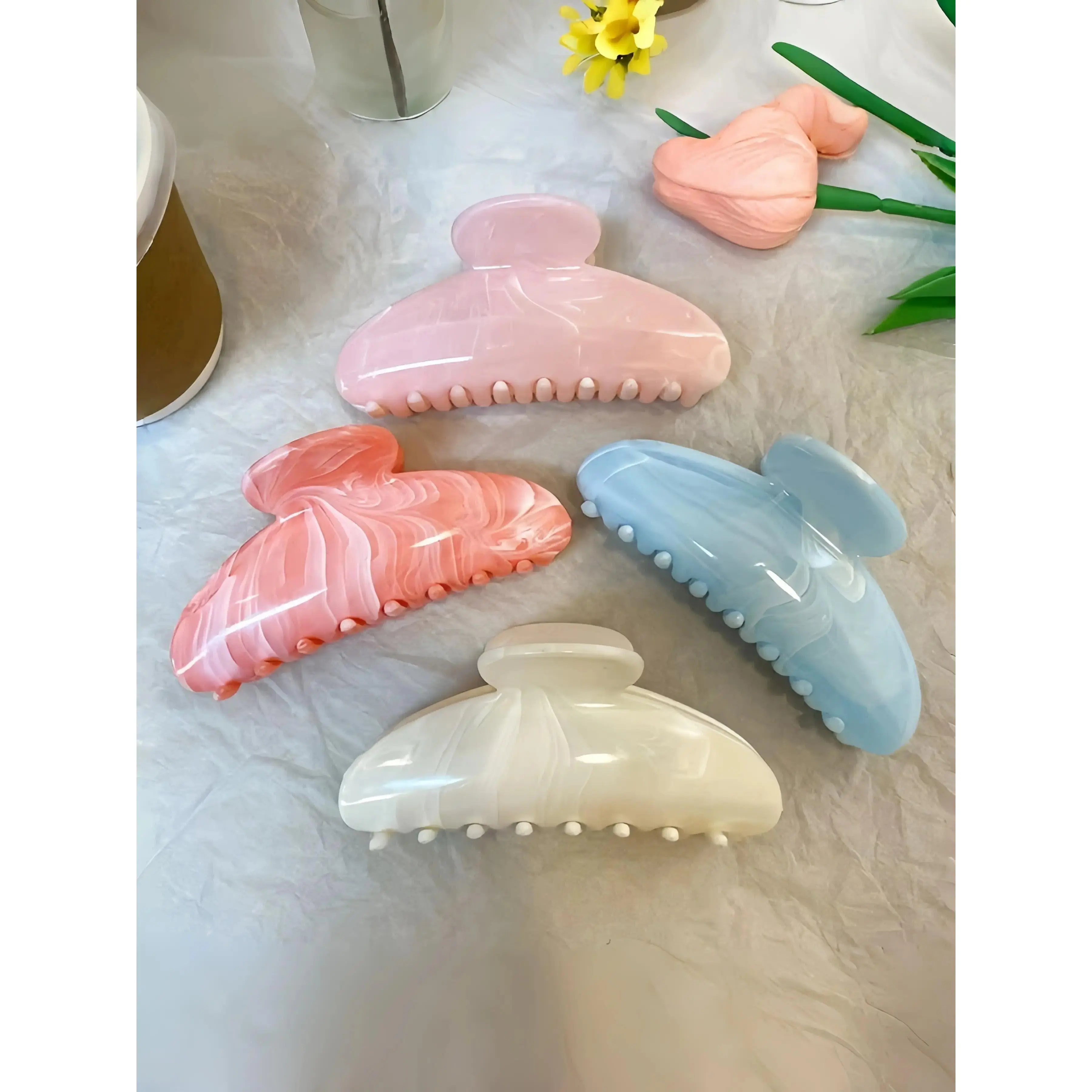 Women's 4pcs Marble Texture Half-Up PVC Claw Clips - High-End, Large, Secure Hold for Thick Hair (Sports & Outdoor Accessories)
