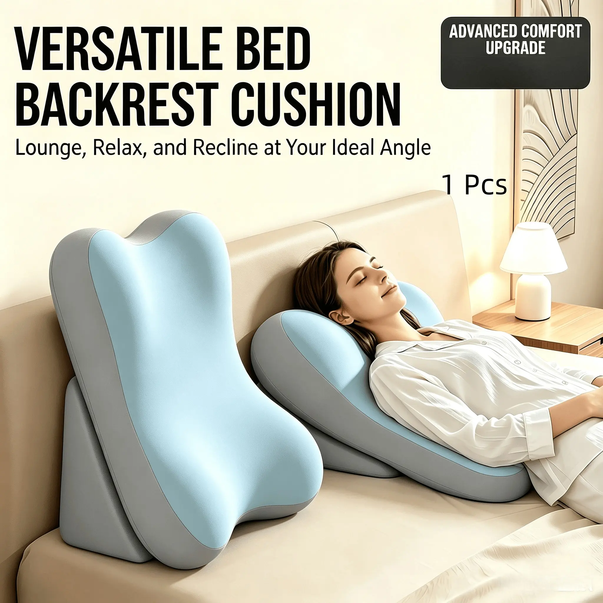 Ergonomic lumbar support pillow, wedge-shaped adjustable multi-functional non-slip memory foam pillow, anti-snoring and anti-acid reflux, suitable for sleep pillow, reading pillow, gaming, and Halloween gift.