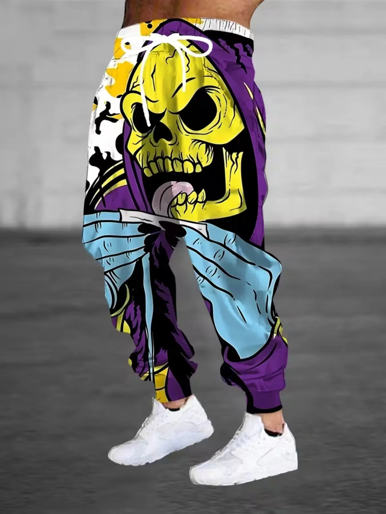 Men's 3D Halloween Skull Print Jogger Pants, Elastic Waistband with Drawstring, Pockets, Casual Fitted Design, All-Season Wear