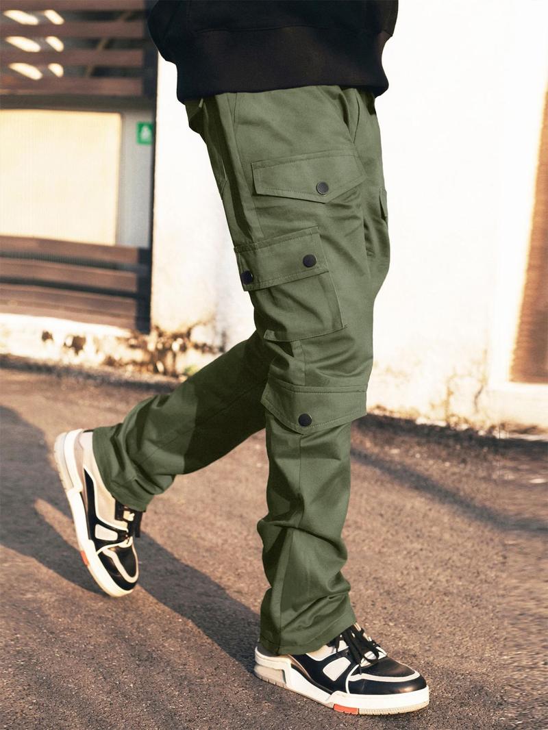 Men's Plain Pocket Drawstring Waist Cargo Pants, Casual Slant Pocket, Sporty Street Trousers, Men Cargo Pants, Men's Bottoms for Daily Wear, Winter Wear