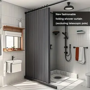 Multifunctional Foldable Bath Curtain, Bathroom Divider, Home Decor, Linen-Like Fabric, with Hooks, for Bathroom, Closet, Toilet