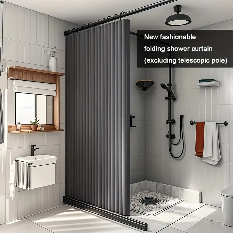 Multifunctional Foldable Bath Curtain, Bathroom Divider, Home Decor, Linen-Like Fabric, with Hooks, for Bathroom, Closet, Toilet, Decorative Shower Curtain