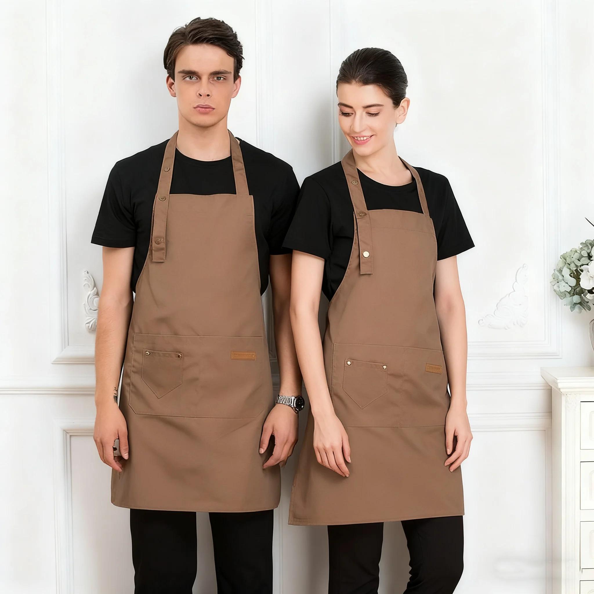 Polyester 2 Pocket Adjustable Neck Apron Home Cooking Coffee Shop Catering Service Attendant Work Apron