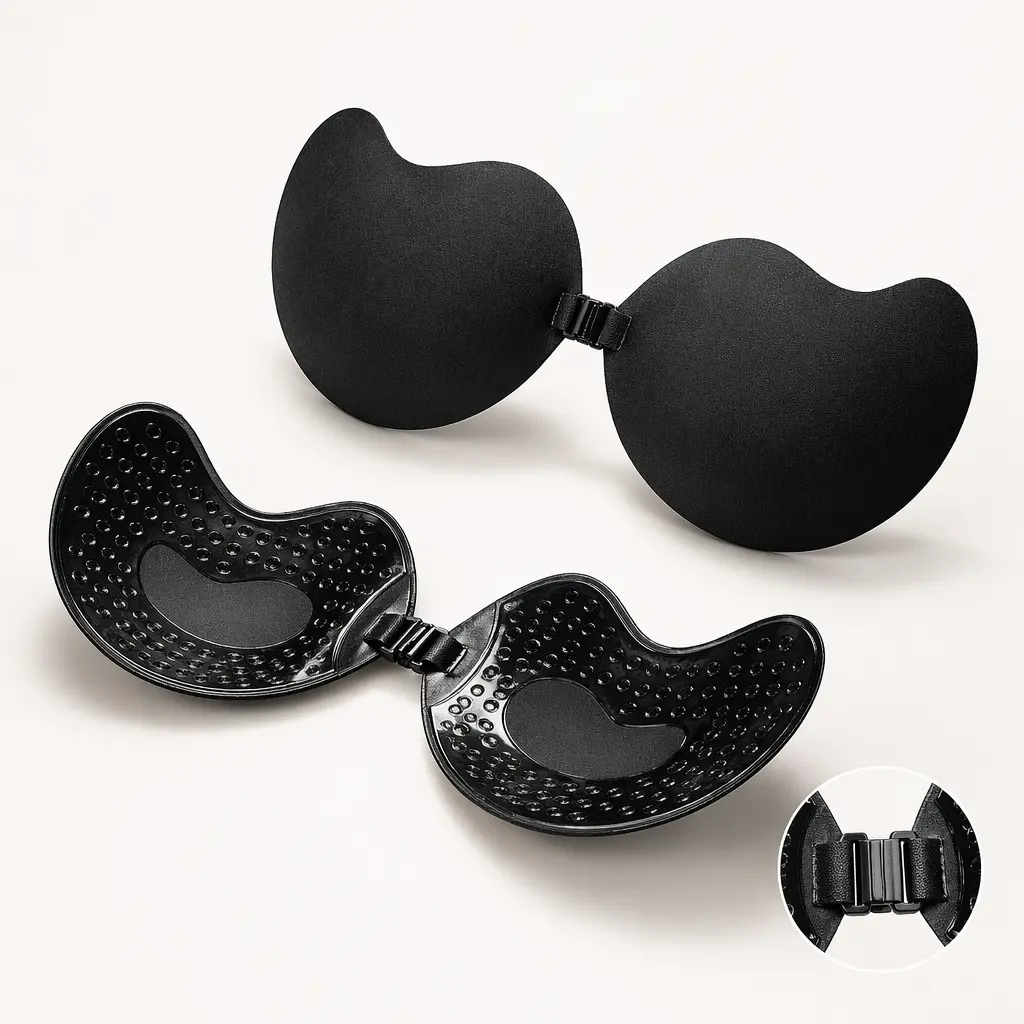 Reusable Breathable Dot Grip Black Wing Sticky Bra, Skin Safe Long Lasting Strong Adhesive Invisible Push Up Bra, Non-Slip Lift Shaping Bra Ideal For Strapless Dark Tops, Summer Dresses And Dance Parties