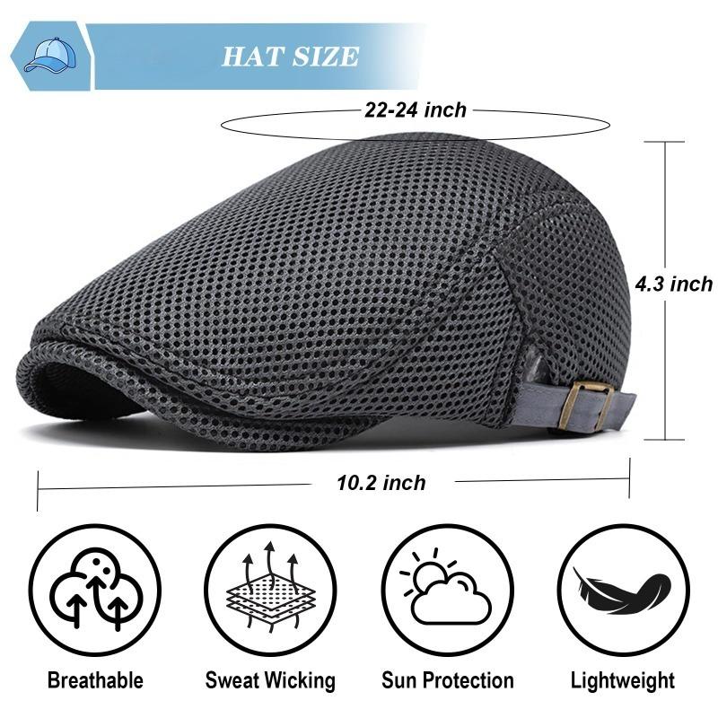 BIGWIG Men's Breathable Mesh Summer Hat – Adjustable Flat Cap, Newsboy Cap, Beret, Ivy Cap, Irish Driver Cap, and Fishing Hat