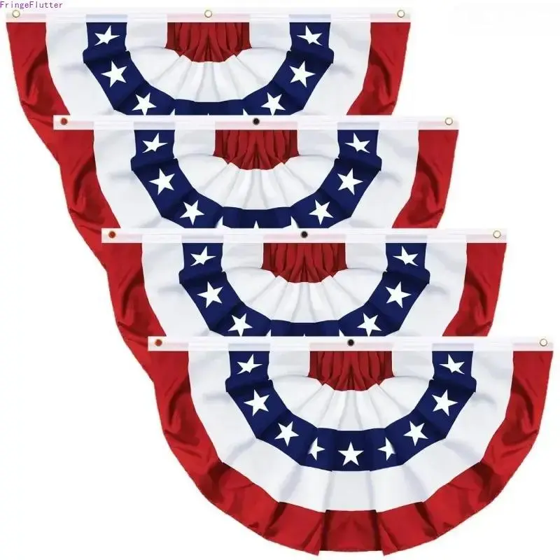 2026 Patriotic Pleated Fan Flag Banner Set, Canvas Bunting Decor with Brass Eyelets, Easy Mount Indoor Outdoor Hanging Ornament for 4th of July & Memorial Day (2/4 Pack Options)