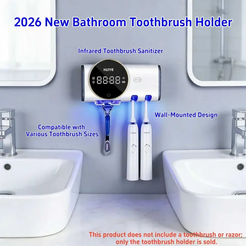2026 Upgraded Bathroom Toothbrush Sanitizer and Holder, Wall-Mounted Design, Compatible with Various Toothbrush Sizes, Features Air-Drying Function, Equipped with an LED Smart Display