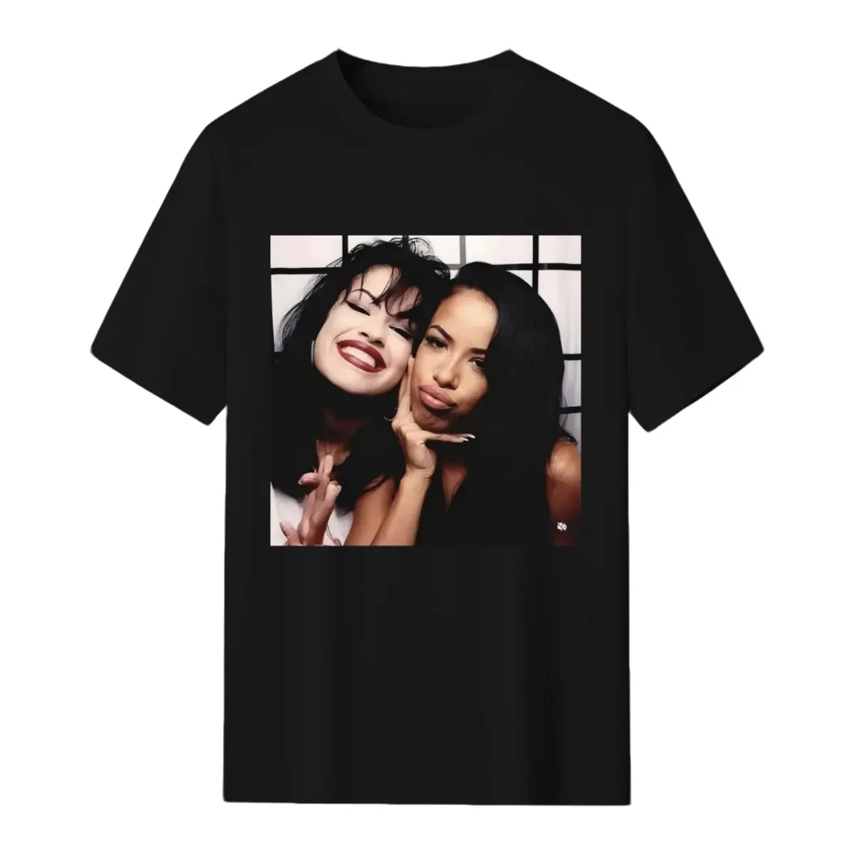 Unisex Vintage Selena & Aaliyah Graphic Classic Round Neck Short-Sleeve Tee, Bootleg Rap Hip-Hop Merchandise, Casual Stylish Tshirt Sports Top Gift for Crew, Shortsleeve