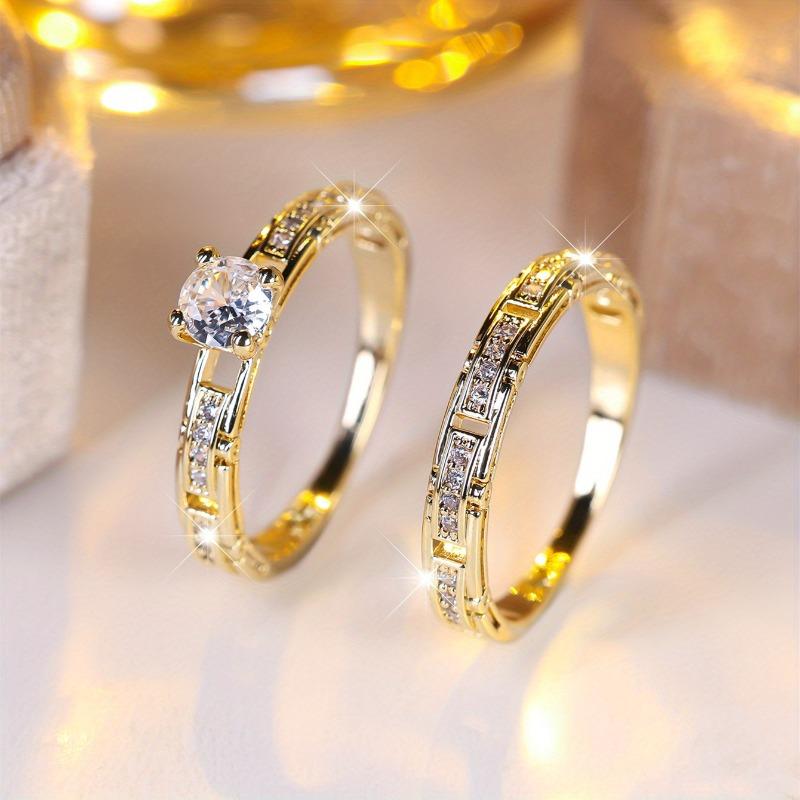 2pcs Shiny Cubic Zirconia Hollow Design Rings, Two-piece Set, Men's Wedding Ring Gorgeous Couple Ring, Luxurious Elegant Jewelry