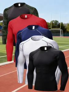 Men's Solid Compression Shirt, Long Sleeve Compression Tee, Tummy Control Shaper, Men's Shapewear Top for Daily Wear