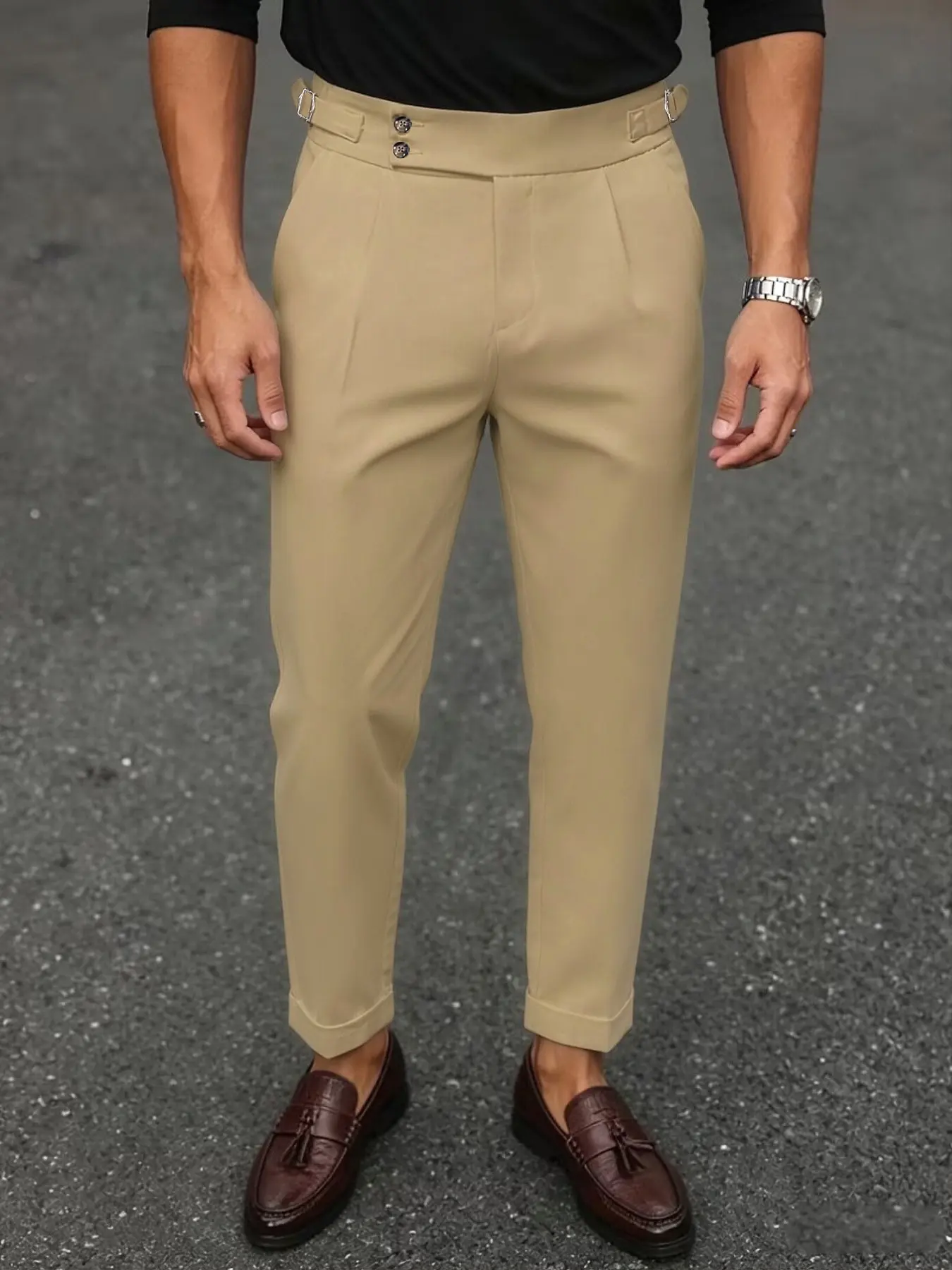 Men's Naples High-Waisted Nine-Part Suit Pants, Italian Retro Gentleman Formal Style, Business Casual Office Pants Wedding Leisure Long Pants, Formal Wear