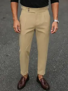 Men's Naples High-Waisted Nine-Part Suit Pants, Italian Retro Gentleman Style, Business Casual Wedding Leisure Long Pants