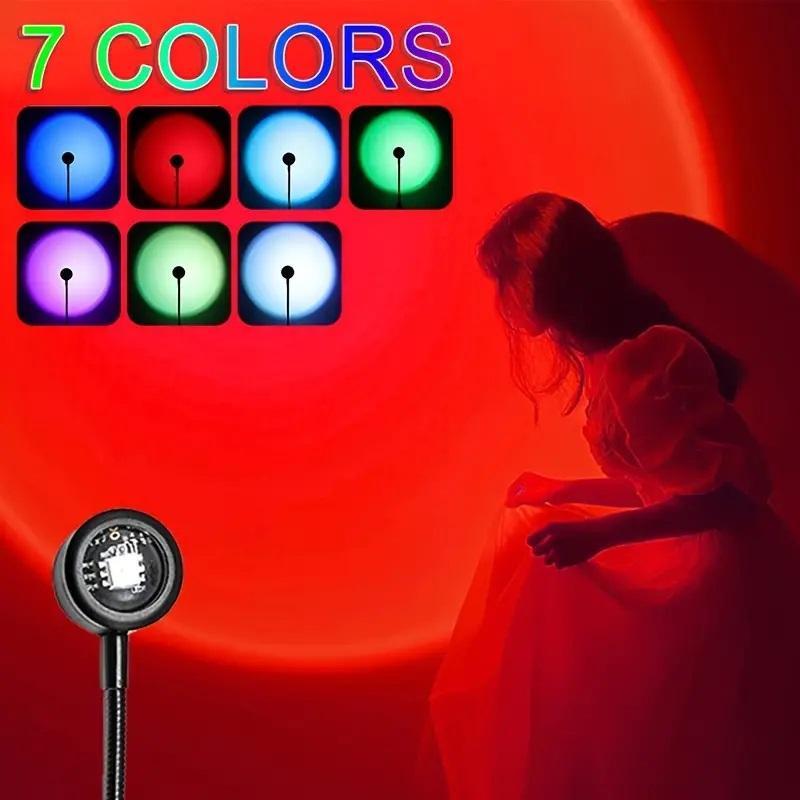 USB Powered 7 Colors LED Selfie Light, Portable USB Selfie Ambient Light, LED Sunset Projector Night Light, Selfie Background Light