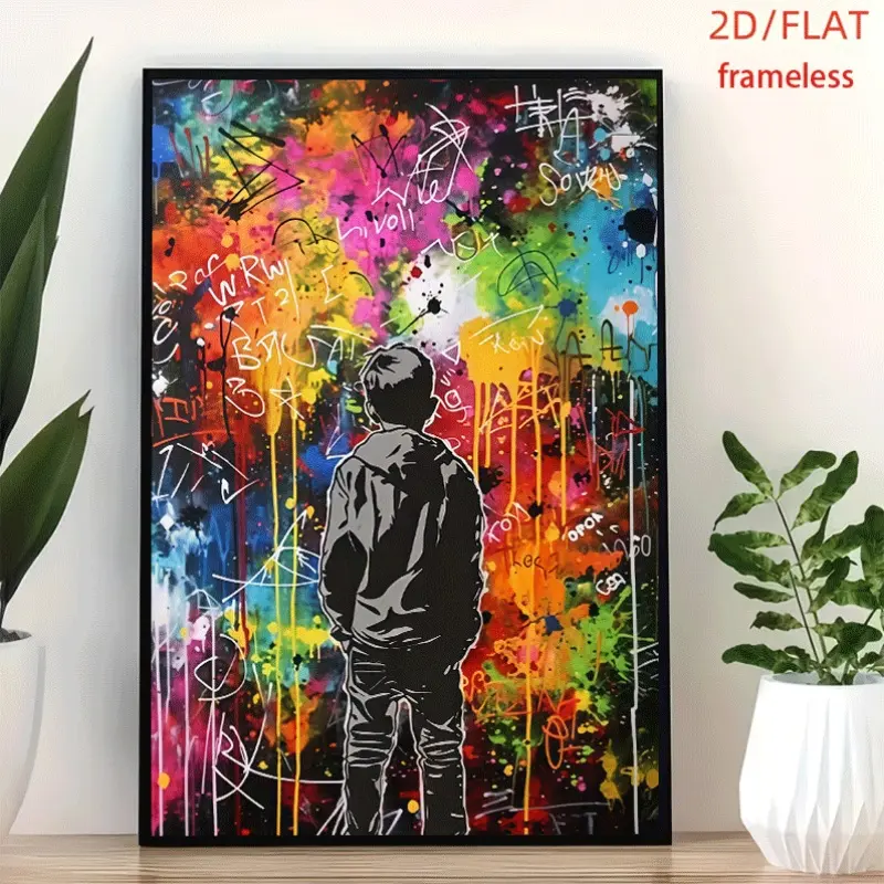 frameless Graffiti Boy Street Art Decor Poster Art Decor Print Poster, Wall Art for Living Room, Bedroom, Office, Dining Room & Bar, Perfect Gift & Home Decor, 12in x 16in