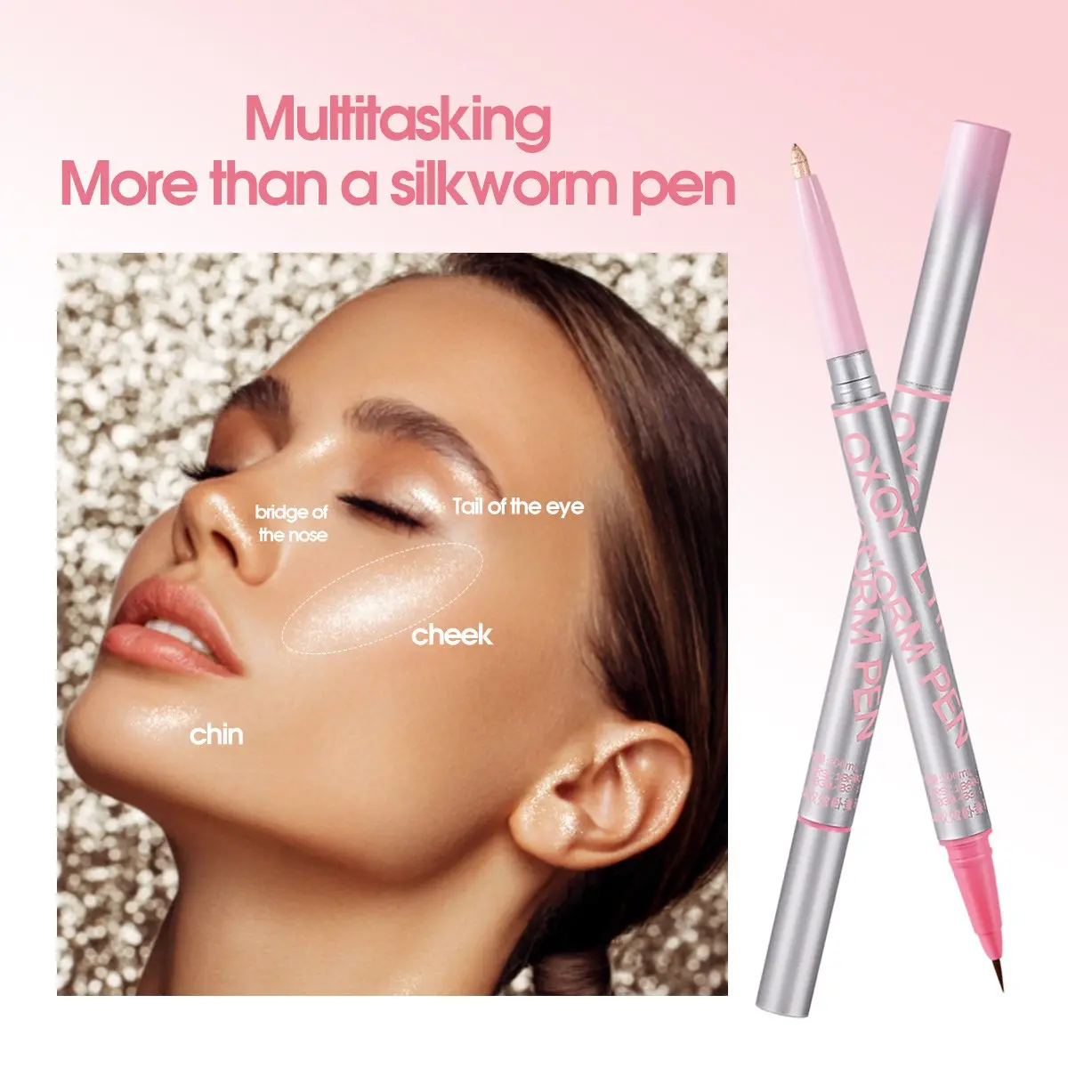 1pc Mulitfuntional Double Ended Lying Silkworm Pencil Diamond Glitter Highlighter Makeup Brightening Cream Eye Shadow Eyeliner