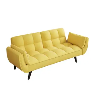 74" Yellow Sofa with Throw Pillows - Soft 2-Armrest Couch, Comfortable Small Space Sofa for Apartment or Bedroom